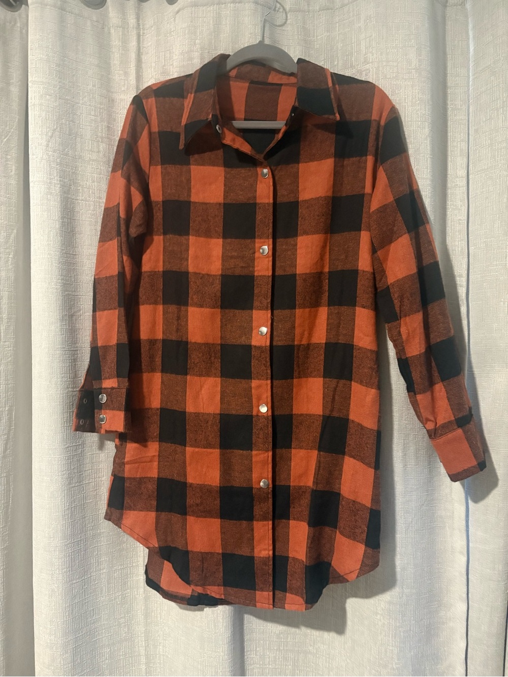 Women's Orange and Black Buffalo Plaid Button-Down Shirt